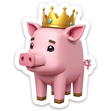 minecraft pig full body pink blocky animal with square head wearing a crown sticker