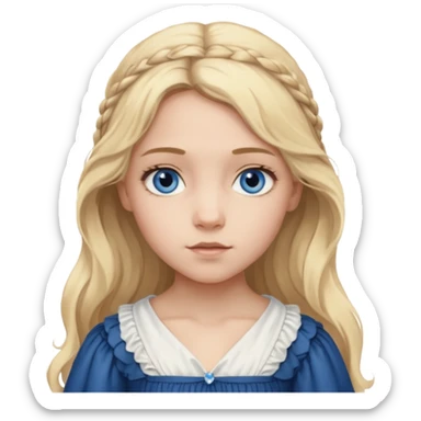 Cosette From Les Miserables with light skin, blue eyes, Blonde long Hair, white outfit sticker