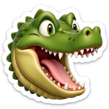 Cinematic Realistic Cute Yawning Crocodile Portrait Emoji, Head tilted slightly with a dramatic, wide-open yawn, showcasing a soft, textured olive-green hide with gently drooping jaws and half-closed, drowsy eyes rendered in exquisite natural detail, high shine, relaxed yet expressive, styled with a dash of primal charm, soft glowing outline, capturing the essence of a sleepy yet affectionate crocodile that appears ready to stretch out and drift into a deep, ancient slumber! sticker