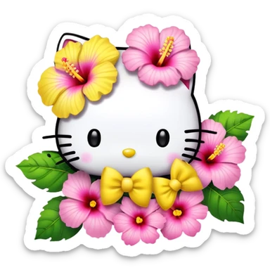 yellow and pink hibiscus flower and hello kitty sticker