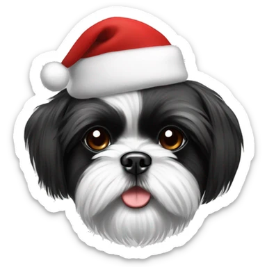 Black and white shih tzu with Christmas hat sticker