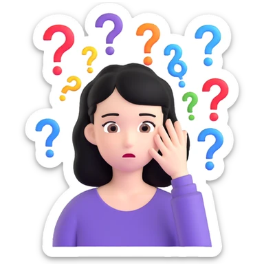 black-haired girl with a confused face and question marks around her sticker