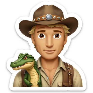 Cinematic Realistic Crocodile Dundee Pop Culture Emoji, depicted with rugged charm and adventurous spirit rendered with lifelike detail and cinematic lighting. sticker