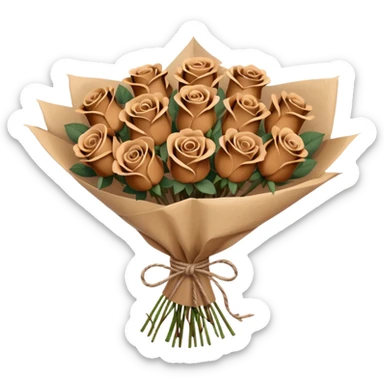 Bouquet of brown roses in a paper package sticker