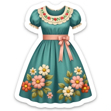 Cottagecore style ultra realistic highly detailed with vintage material, cottagecore style floral dress. No human figures, no emoji icons, no emoji faces. Isolated, dress sticker
