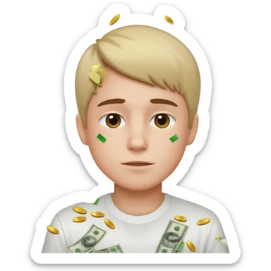 Money raining down on an Oregon boy wearing a white shirt  sticker