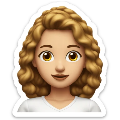 Has un emoji 3D de una chica de 18 años con el pelo ondulado café largo, con ojos café unos labios lindos rositas Una blusa blanca con cuello V sticker