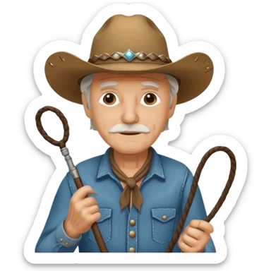 Give this emoji 🤠 a whip make it an old white guy with a whip  sticker