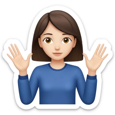 Girl with two hands in front out palms facing upwards and hands in front of her LOWER and her left hand slightly lower than her right hand sticker