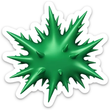 A glossy green paint splash with irregular spiky edges on a transparent background. sticker