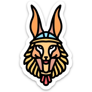 Egyptian god Anubis with jackal head, headdress, collar sticker