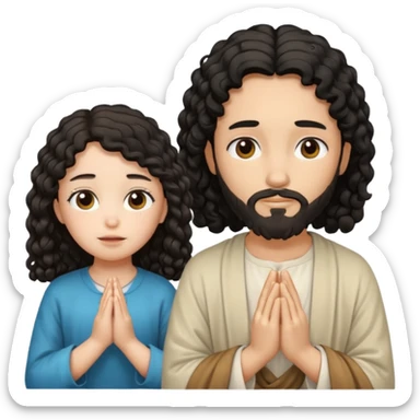 Jesús osea dios con una niña de rulos morocha orando sticker