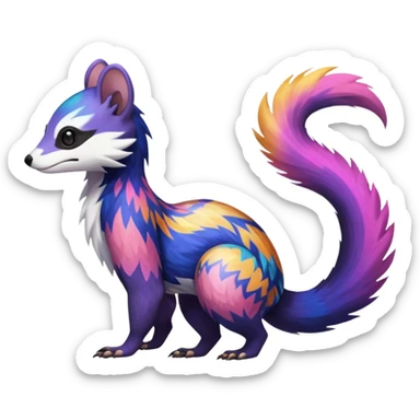 Colorful diaphanous Trico-Sergal-Skunk-Ferret-Furret-Marsupial-Vernid-fusion-Fakemon-animal-hybrid-creature, full body sticker