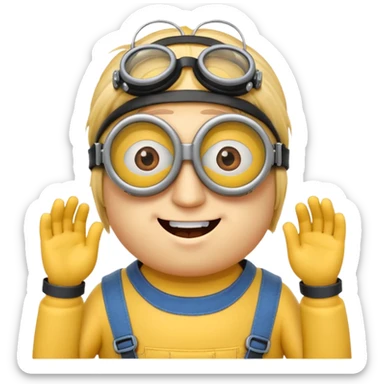 Minion emoji with a round head like normal emojis and a smurk like this emoji but a minion so basically that emoji with the goggles and the hair and not a funny head shape 😏 sticker