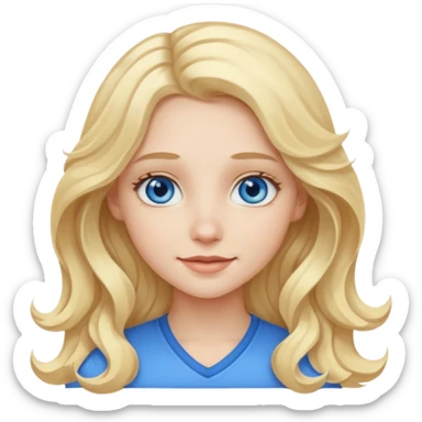 A pale girl with blue eyes and long and blonde , wavy hair , smiling  sticker