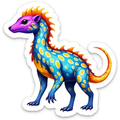 a colorful edgy vernid-fionbri-animal-creature with splash patterns, full body sticker