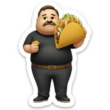 Fat man with a taco sticker