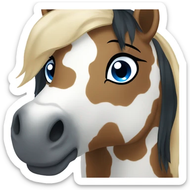 Brown and white spotted pony with blue eyes and black hair sticker