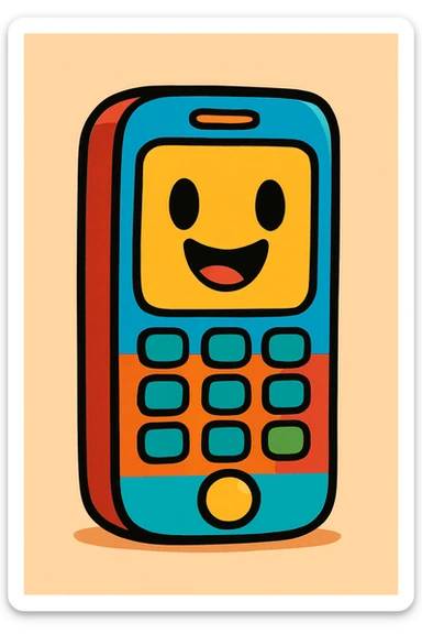 a phone in a playful cartoon style, bright colors sticker