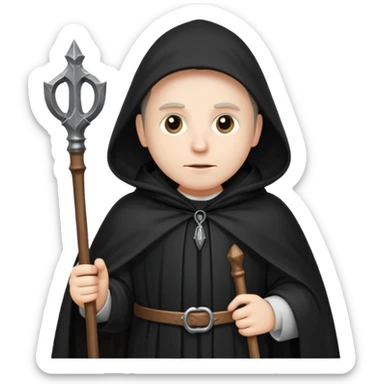 A wandering philosopher in a long black cloak with a staff sticker