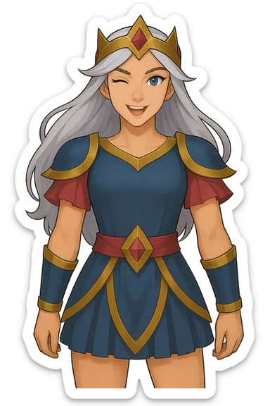 Change the character's face to a winking playful expression, keep the pose and style the same, transparent PNG. sticker