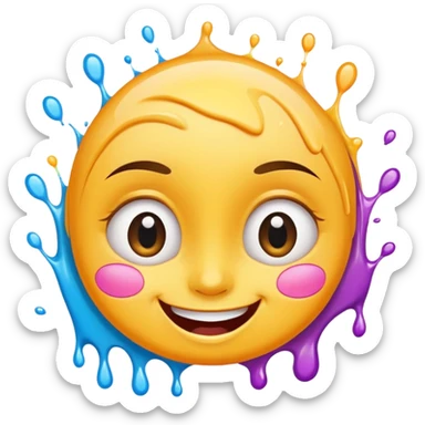 A joyful face with wide eyes and a big smile, tears of laughter flowing. The face radiates positive energy, surrounded by vibrant splashes in dynamic brush strokes. sticker