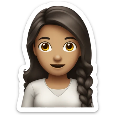 A girl with dark brown hair holding a phone  sticker