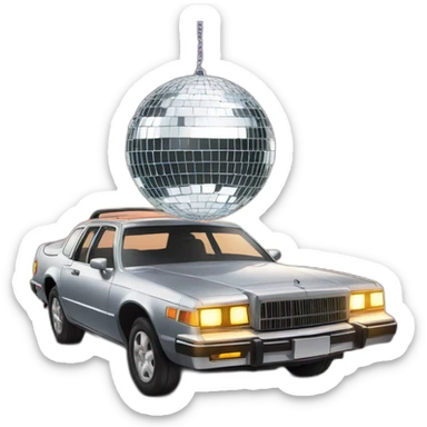 disco ball hanging on top of a shining car sticker