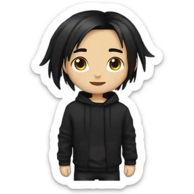 full body person straight black hair black clothes, emo sticker
