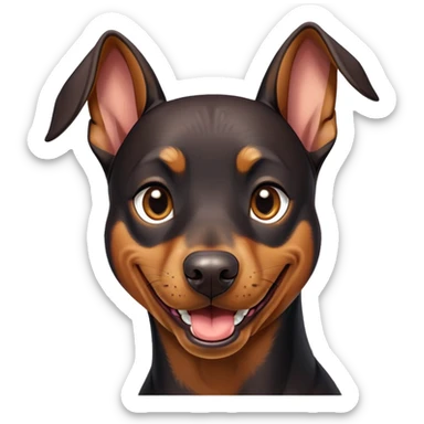 cinematic-comical-doberman pinscher-portrait-emoji,-head-tilted-dramatically-with-an-exaggeratedly-amused-expression,-featuring-a-vibrant-black and tan-fur-with-a-lively-sheen,-wide,-expressive-brown-eyes-filled-with-playful-disbelief sticker