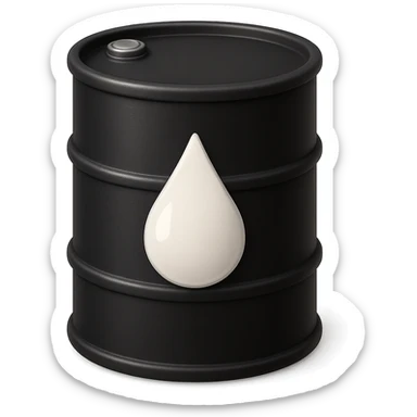 Сгенерируй мне в стиле детализированного емодзи черную бочку на которой нарисованна белая кампля капля, как логотип sticker