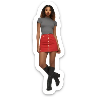 Realistic A-line high waisted red denim mini skirt, isolated sticker