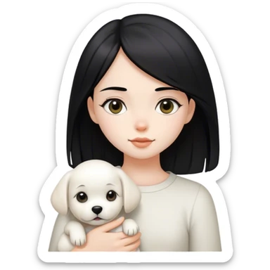 girl with black straight her with her white puppy sticker