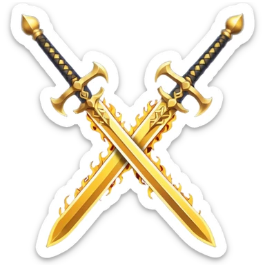 Two crossed fiery royal golden sword with golden blade sticker