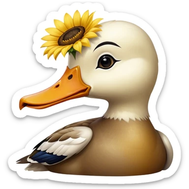 a duck holding a sunflower seed in its beak sticker