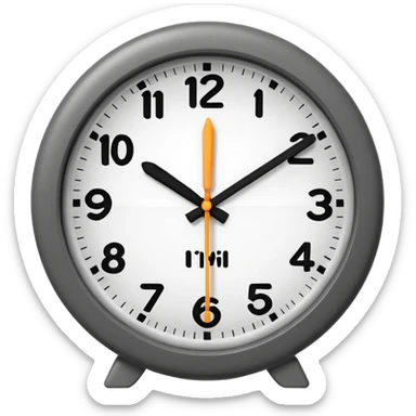 A 3D cartoon clock showing a few minutes before twelve, clean minimal background, Memoji-style. sticker