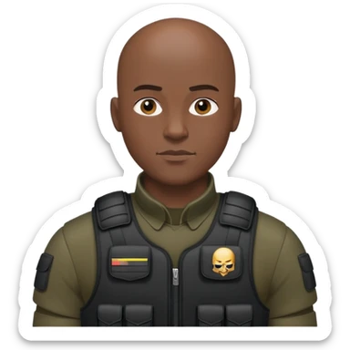 black soldier bald head in black bulletproof vest sticker