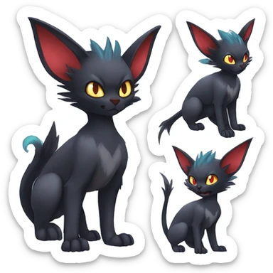 Black cool Vampiric Noivern-Zorua-Litten-Bat-Sphynx-Lykoi-Caracal-cat-Fakemon-fusion full-body sticker