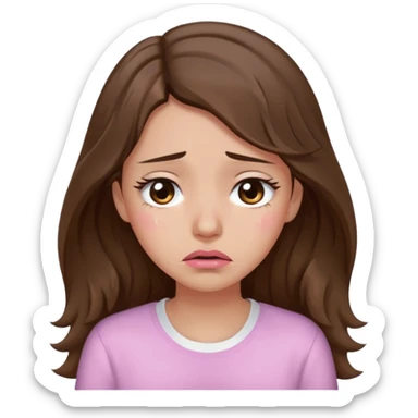 girl with wavy long brown hair, brown eyes, light to medium complexion, long lashes, light pink lipstick, wearing light pink shirt, weeping big big tears sticker