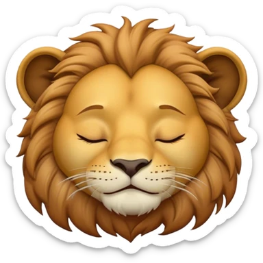 Meme-Worthy Cute Sleeping Lion Portrait Emoji, Head resting peacefully with a contented smile, showcasing a robust build and a luxuriously soft tawny Fur with a flowing mane, eyes shut in a serene, restful nap, Simplified yet hilariously adorable features, highly detailed, glowing with a soft, drowsy light, high shine, relaxed and utterly lovable, stylized with an air of playful laziness, bright and heartwarming, soft glowing outline, capturing the essence of a comically sleepy lion, so meme-worthy it feels like it could instantly become the next viral sensation of adorable slumber! sticker