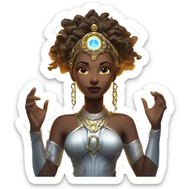 Technomancy Goddess is a mystical being who controls both magic and technology. She can cast spells on technological networks. Her powers blend the ancient art of magic with advanced cybernetics and technology. She can command machines sticker