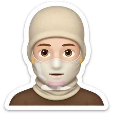 head of a white guy with brown eyes wearing a white balaclava, with a neutral expression sticker