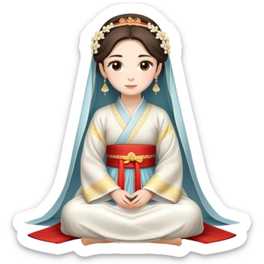 Beautiful girl wearing Hanfu wedding dress sitting sticker