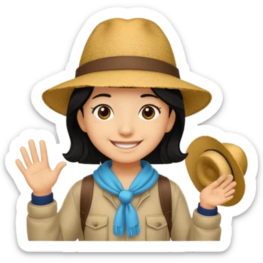 tourist kid with big hat and black hair sticker