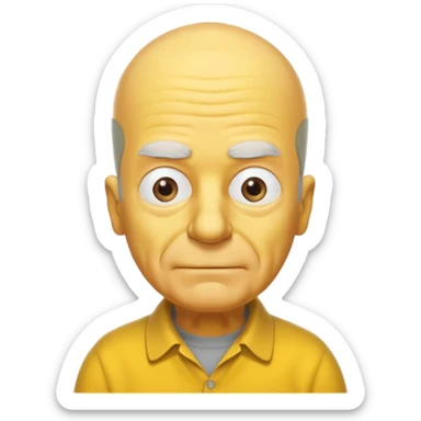 A 3D cartoon close-up portrait of an elderly yellow character styled like Grandpa Simpson, bald head with few tufts of hair, expressive wrinkles, yellow skin and shirt, Memoji-style lighting, matching Simpsons family design. sticker