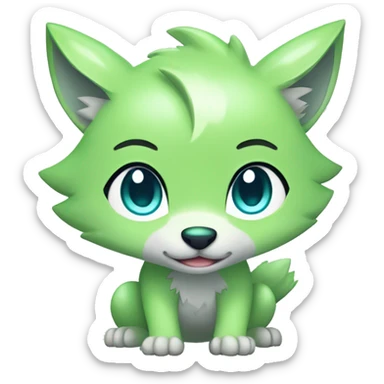 Cute Shy Shiny Light-Green Fakémon-Wolf-Pokémon with Cyan-Blue eyes Full Body sticker