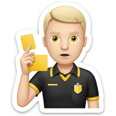 A serious referee blowing a whistle, holding a yellow card up. sticker