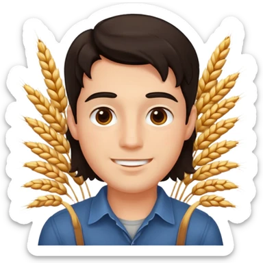 happy young man with a square face, thick dark hair, hazel eyes, full lips, wheat skin sticker