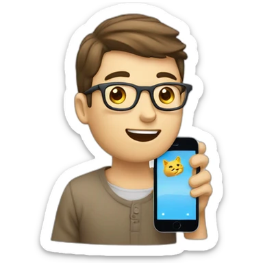 Un homme allongé qui joue chat avec son téléphone sticker