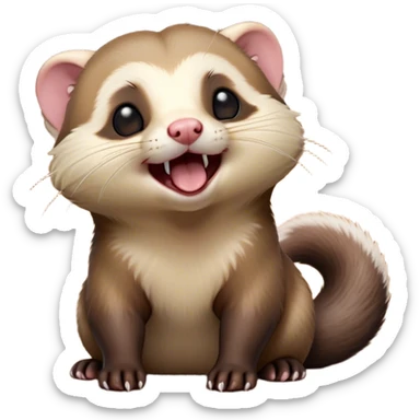 Cinematic Cute Yawning sable ferret Portrait Emoji, Head tilted slightly with an exaggerated, wide-open yawn, showcasing a long, flexible body with a plush fur in soft brown and cream, droopy, drowsy eyes, and a relaxed expression, Simplified yet irresistibly endearing features, highly detailed, glowing with a soft, cozy natural glow, high shine, relaxed yet expressive, stylized with a dash of whimsical charm, soft glowing outline, capturing the essence of a sleepy yet affectionate sable ferret that seems ready to curl up for a nap! sticker